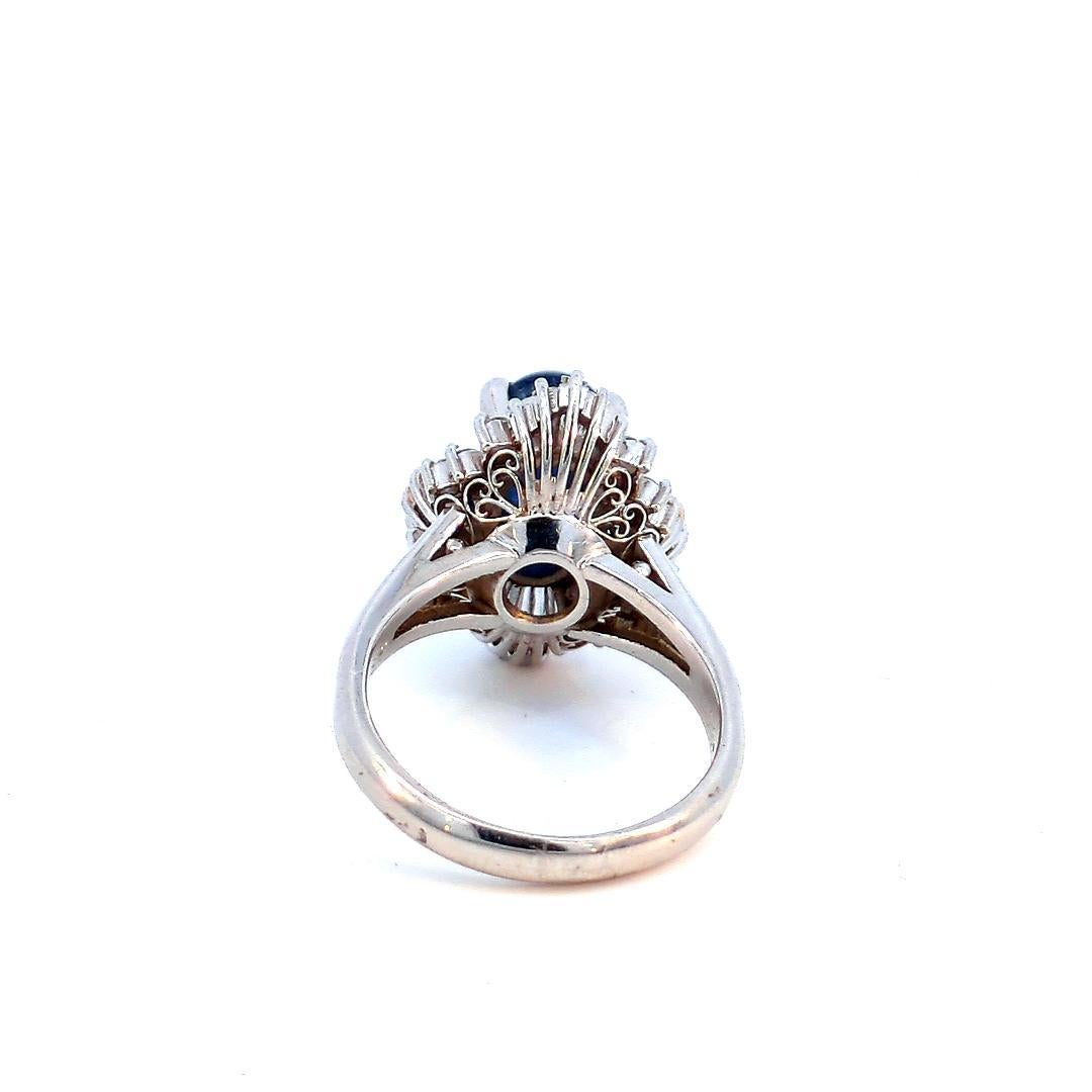 Modern 3.51 Carat Sapphire Cabochon and 0.58 Carat Diamond Ring in Platinum For Sale