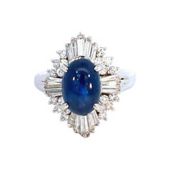 Bague en platine avec saphir cabochon de 3,51 carats et diamants de 0,58 carat