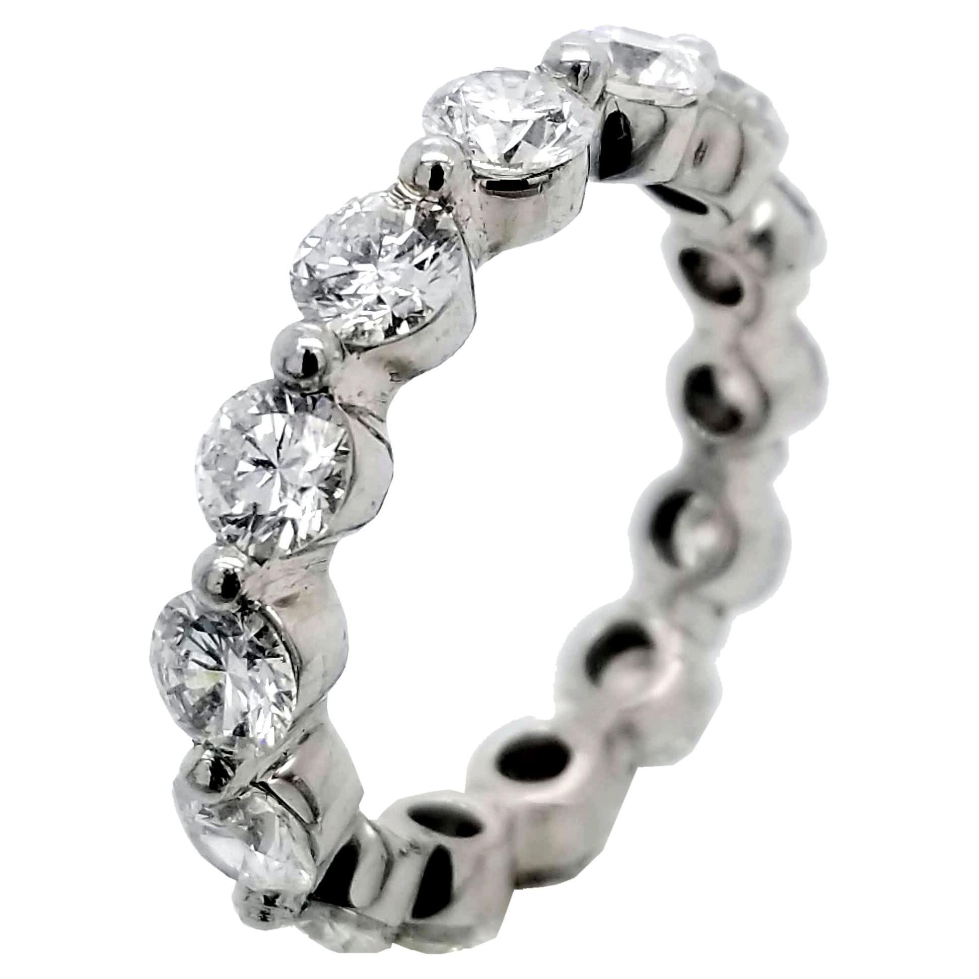 3.51 Carat Share Prong Round Brilliant Diamond Platinum Eternity Ring For Sale