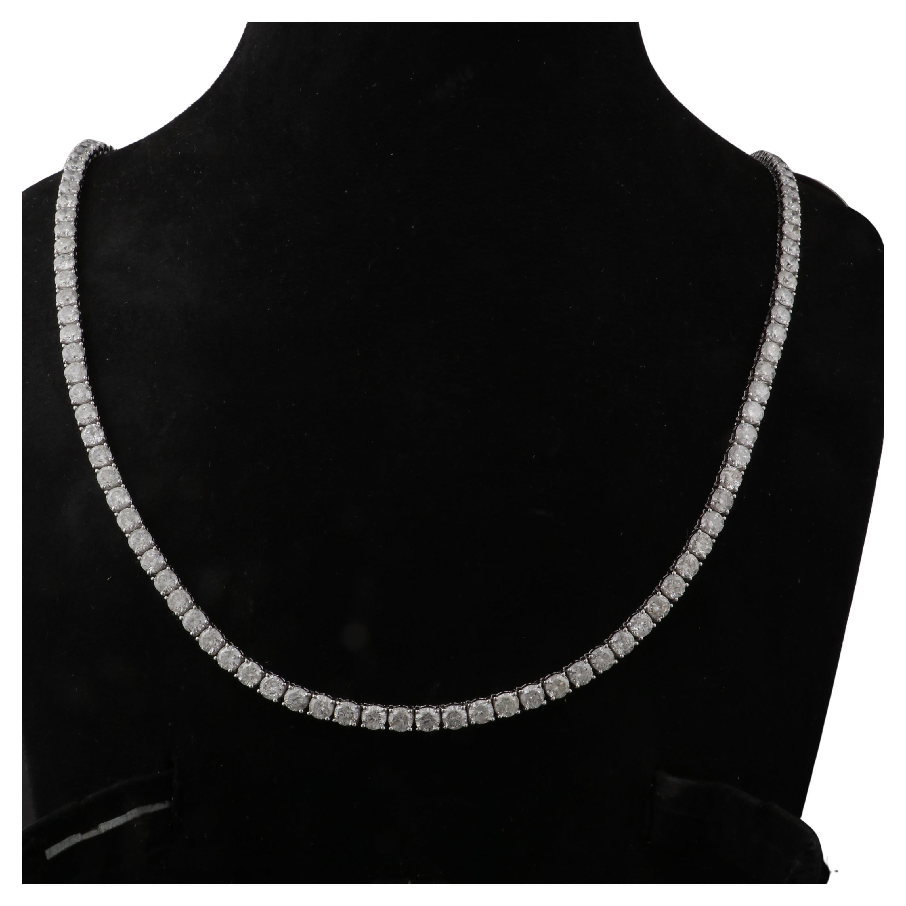 35.1 Carat SI Clarity HI Color Diamond Tennis Chain Necklace 18 Karat White Gold For Sale