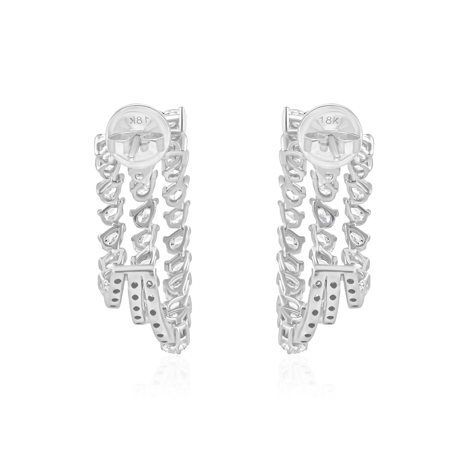 Modern 3.51 Carat SI Clarity HI Color Pear Diamond Hoop Earrings 18 Karat White Gold For Sale