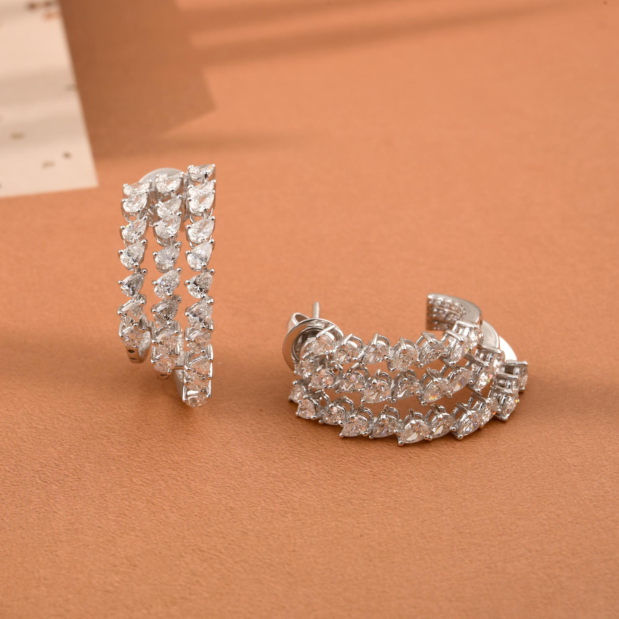Pear Cut 3.51 Carat SI Clarity HI Color Pear Diamond Hoop Earrings 18 Karat White Gold For Sale