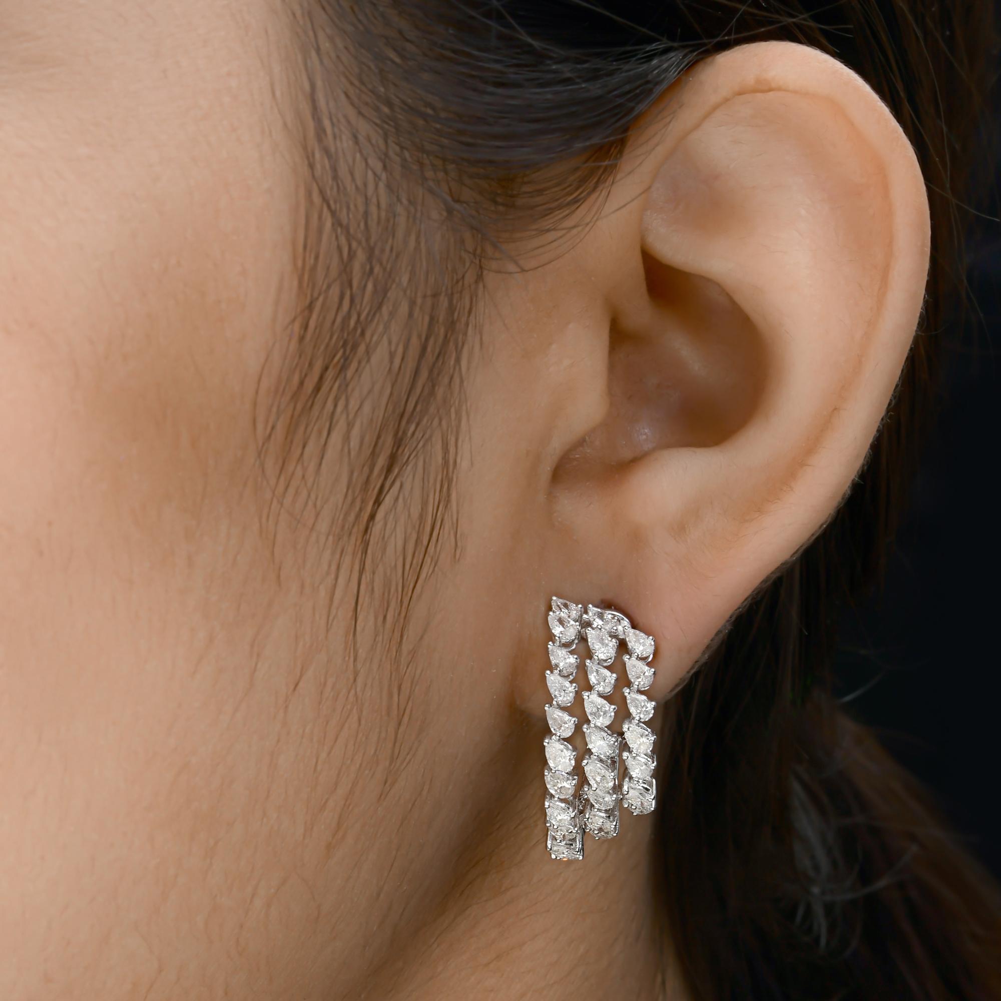 3.51 Carat SI Clarity HI Color Pear Diamond Hoop Earrings 18 Karat White Gold In New Condition For Sale In Diera, Dubai