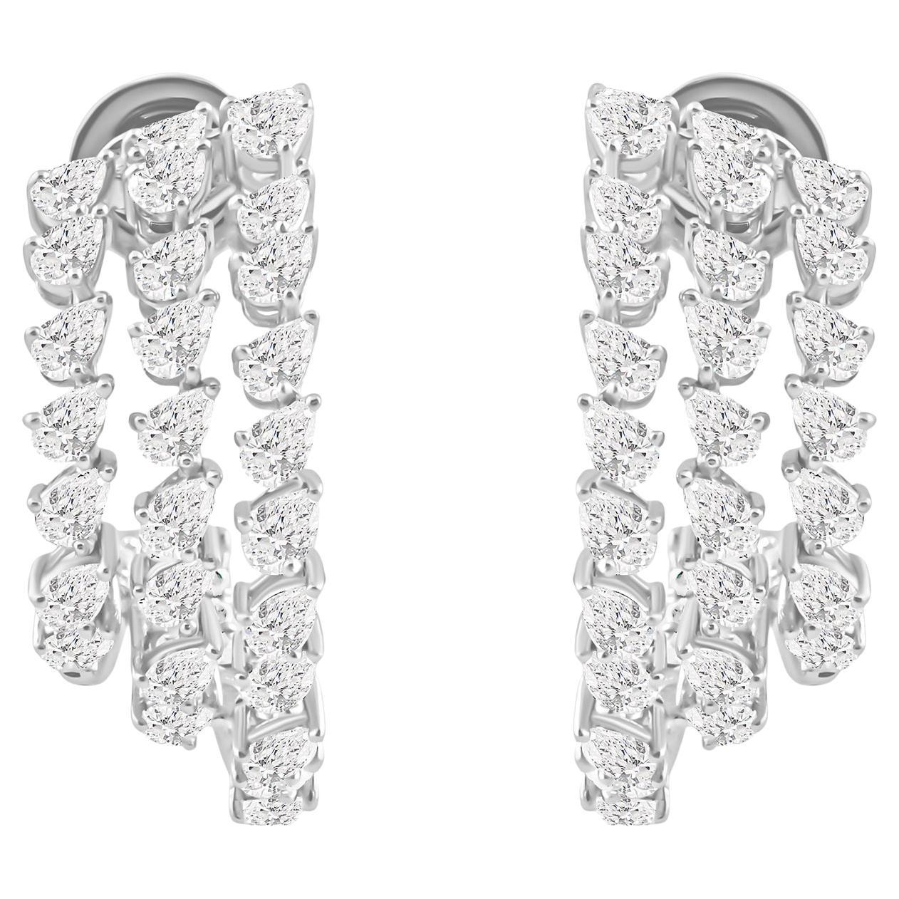 3.51 Carat SI Clarity HI Color Pear Diamond Hoop Earrings 18 Karat White Gold