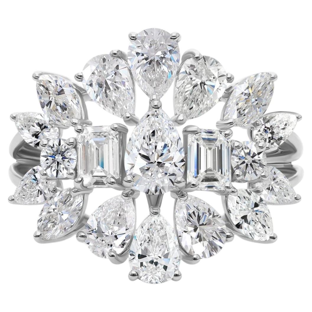 18K White Gold 3.51-Carat Mixed-Cut Diamond Statement Cocktail Ring