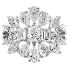 3.51 Carat SI/H Multi Cut Diamond Cocktail Engagement Ring 18k White Gold