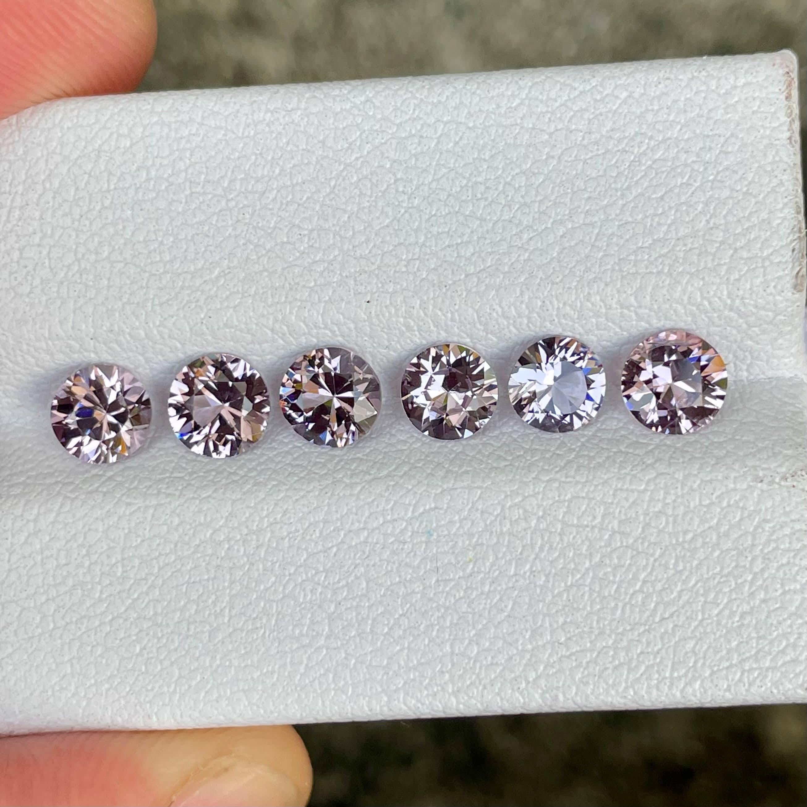 Weight 3.51 carats 
No. of stones 6 
Treatment None 
Origin Burma 
Clarity VVS


This exquisite 3.51-carat lot comprises six radiant pink spinel gemstones, each showcasing a meticulously crafted round cut that brings out their inherent brilliance