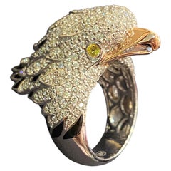 3.51 Carats F/VS1 Round Diamond & Yellow Sapphire Eagle Ring in 18K White Gold