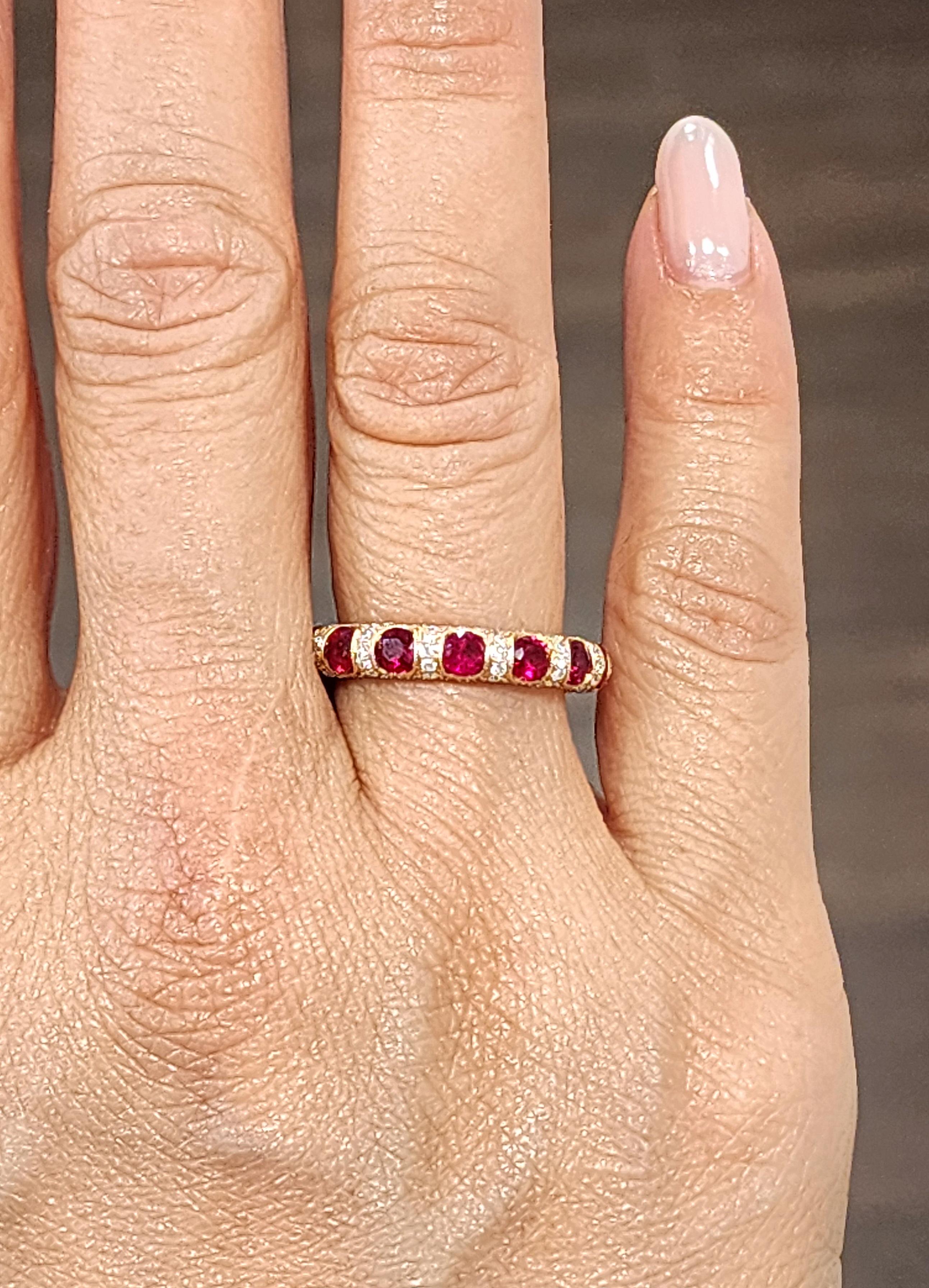 Round Cut 3.51 ct Ruby & Diamond Eternity Band For Sale