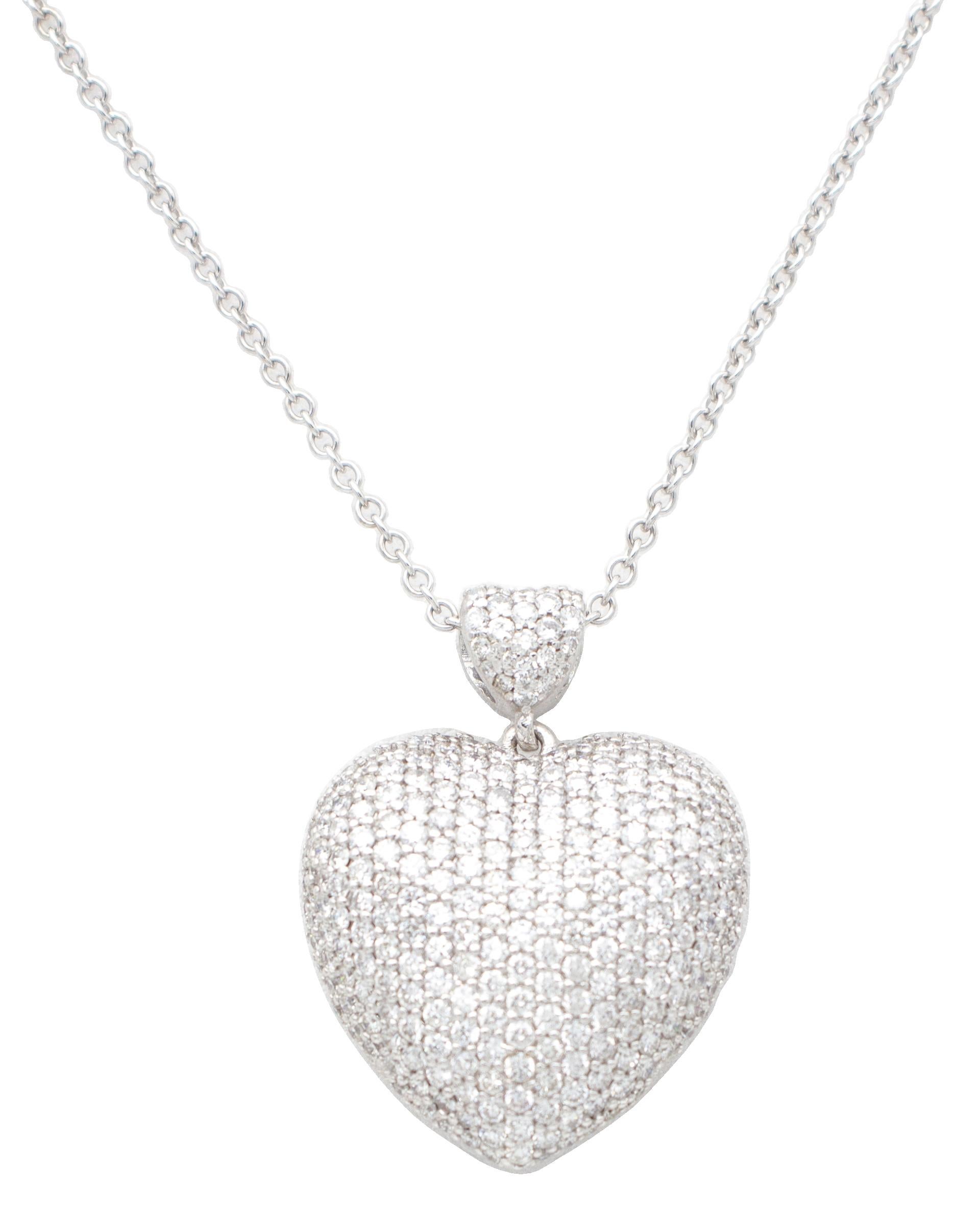 Modern 3.51 Ct White Diamonds, 18kt White Gold Heart Shape Pendant Necklace