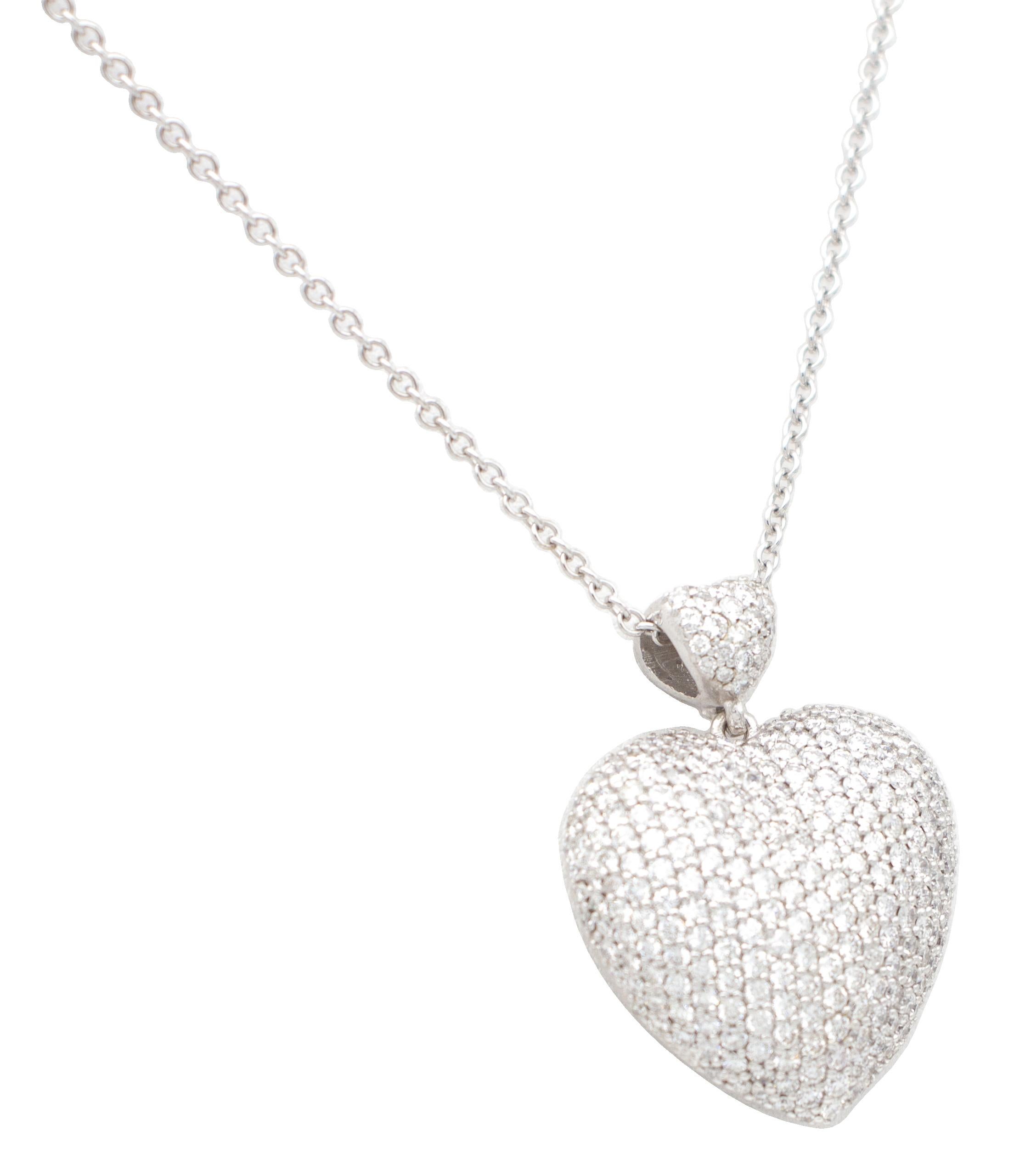 Mixed Cut 3.51 Ct White Diamonds, 18kt White Gold Heart Shape Pendant Necklace