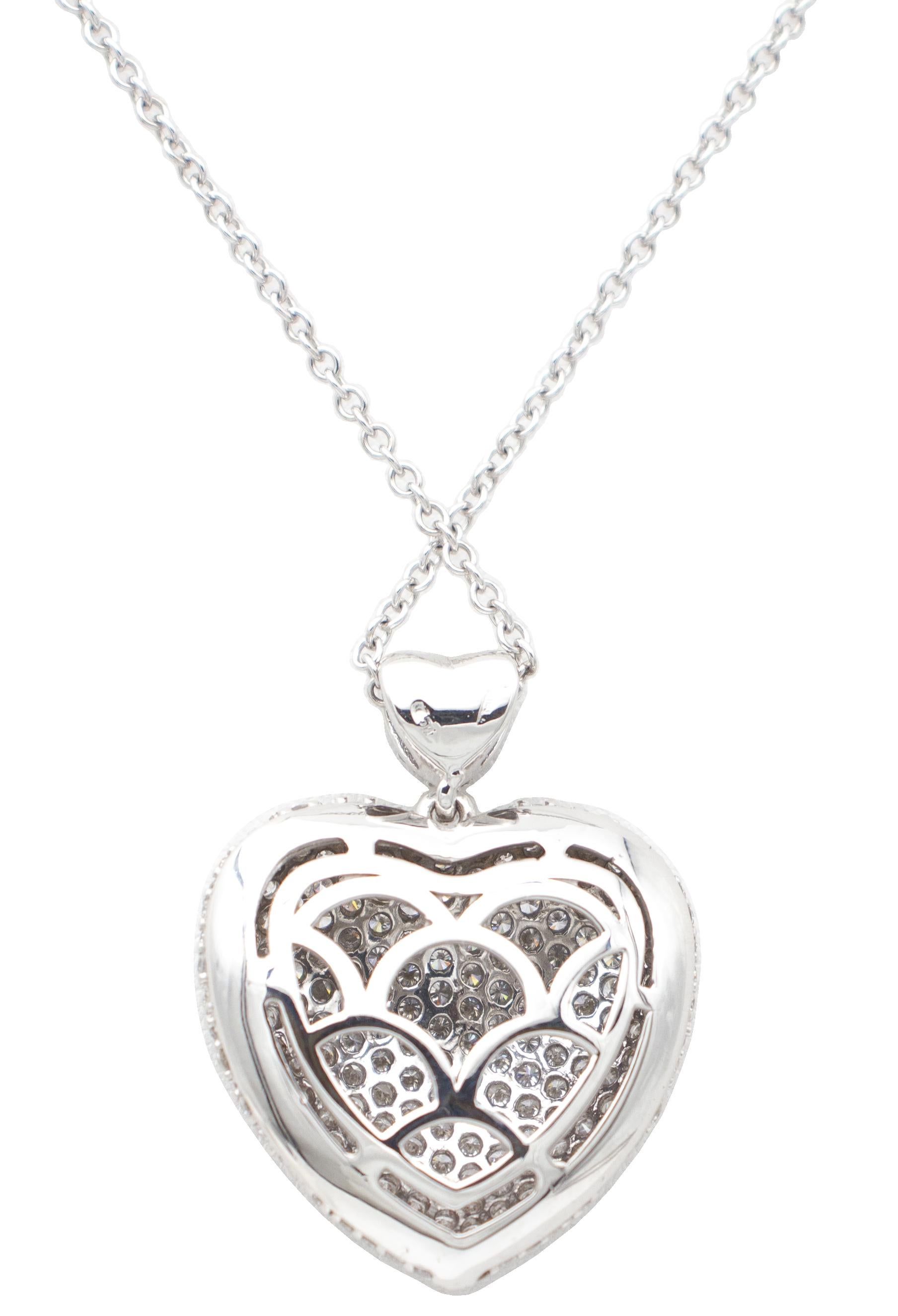 3.51 Ct White Diamonds, 18kt White Gold Heart Shape Pendant Necklace 1