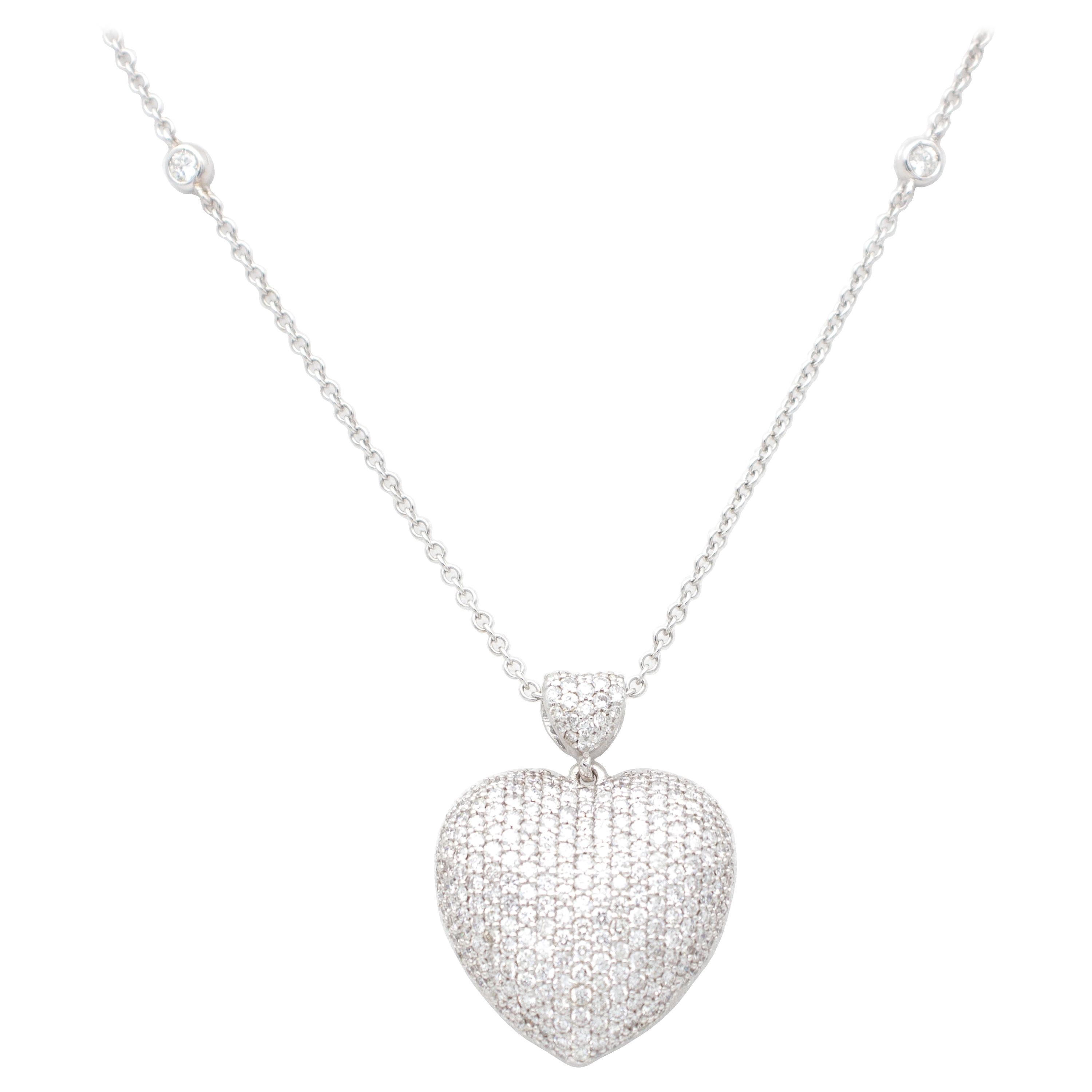 3.51 Ct White Diamonds, 18kt White Gold Heart Shape Pendant Necklace