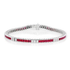 3,51 Karat natürlicher Rubin & 0,32 Karat Diamanten 14K Weißgold-Armband