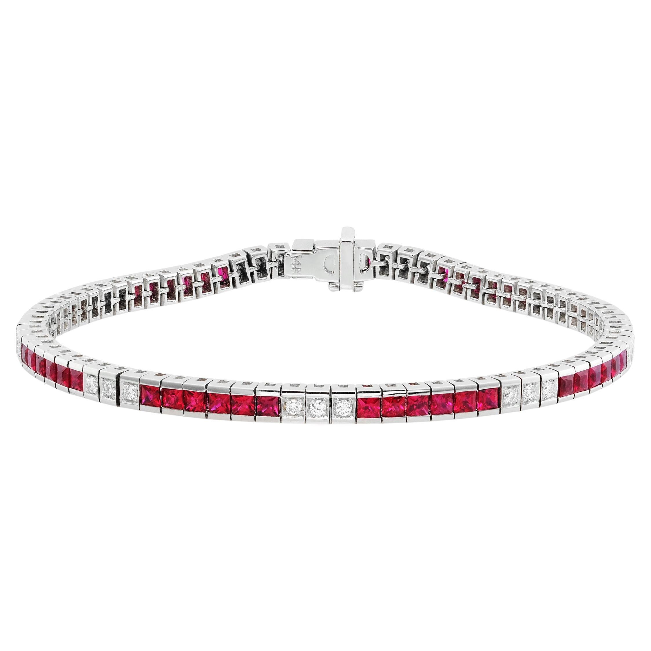 3.51 cts Natural Ruby 
0.32 cts Diamonds 14K White Gold Bracelet
