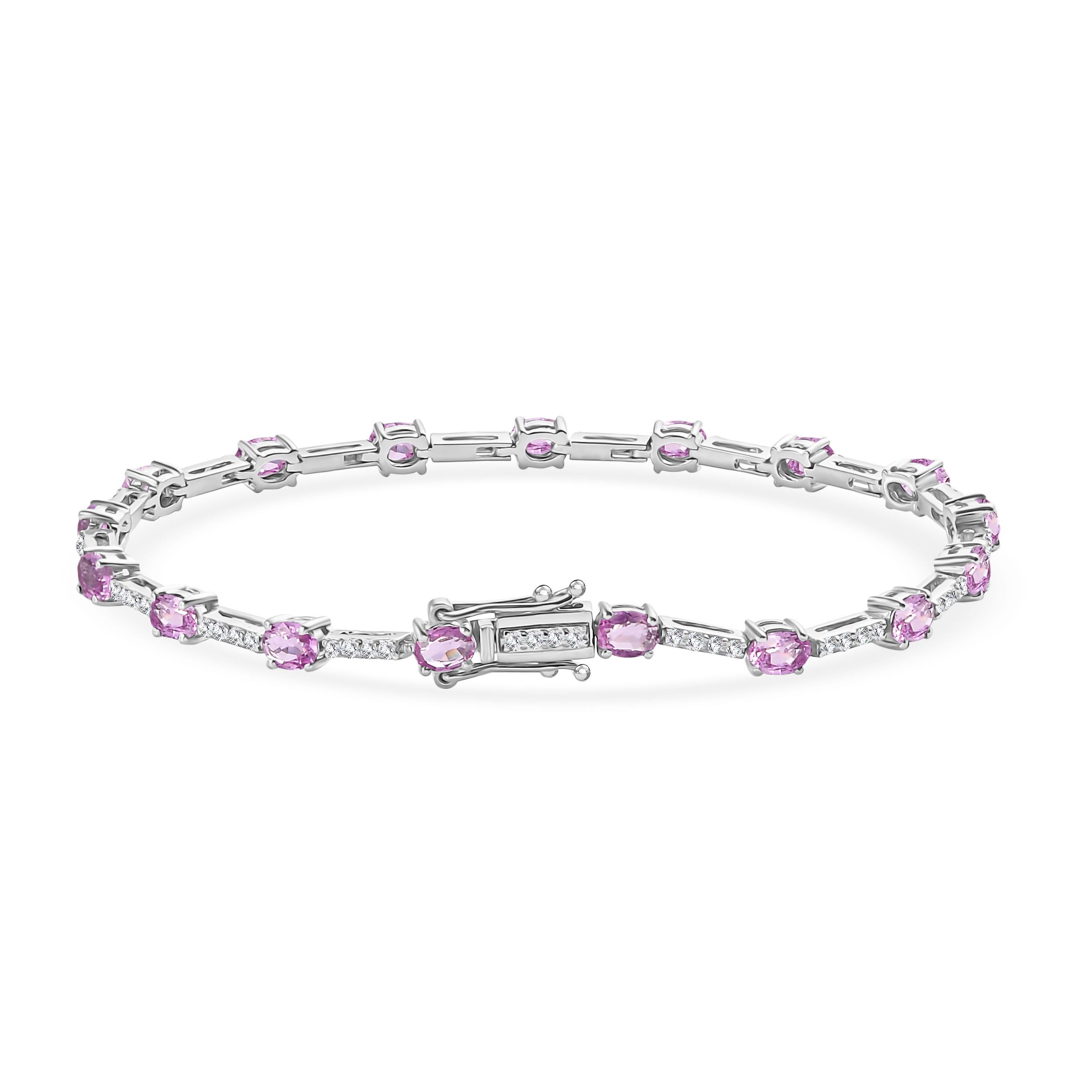 3.51 CTW Zafiro Rosa Pulsera de Boda con Diamantes de Oro Blanco de 14k Moderno en venta