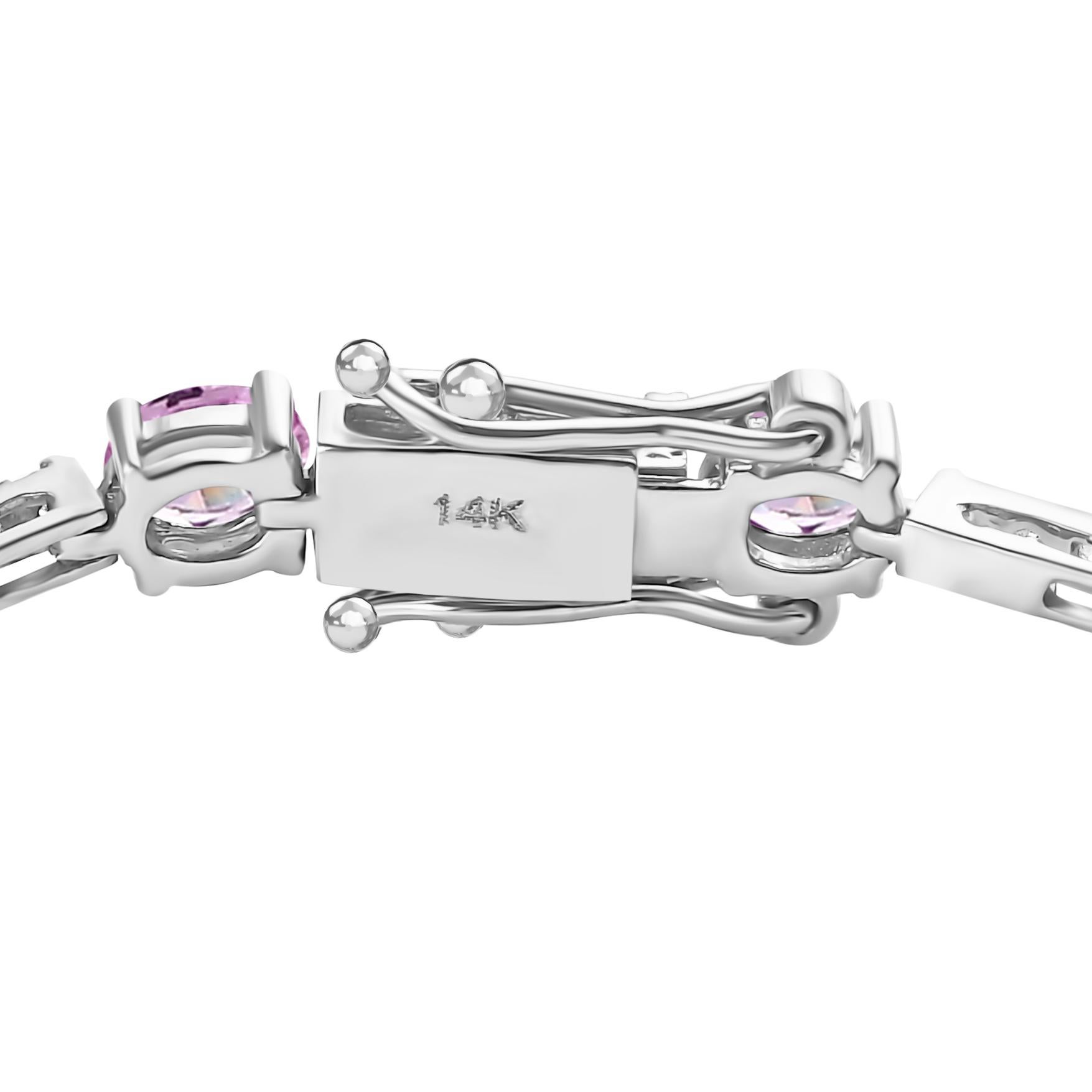 3.51 CTW Zafiro Rosa Pulsera de Boda con Diamantes de Oro Blanco de 14k en Nuevo estado para la venta en New York, NY