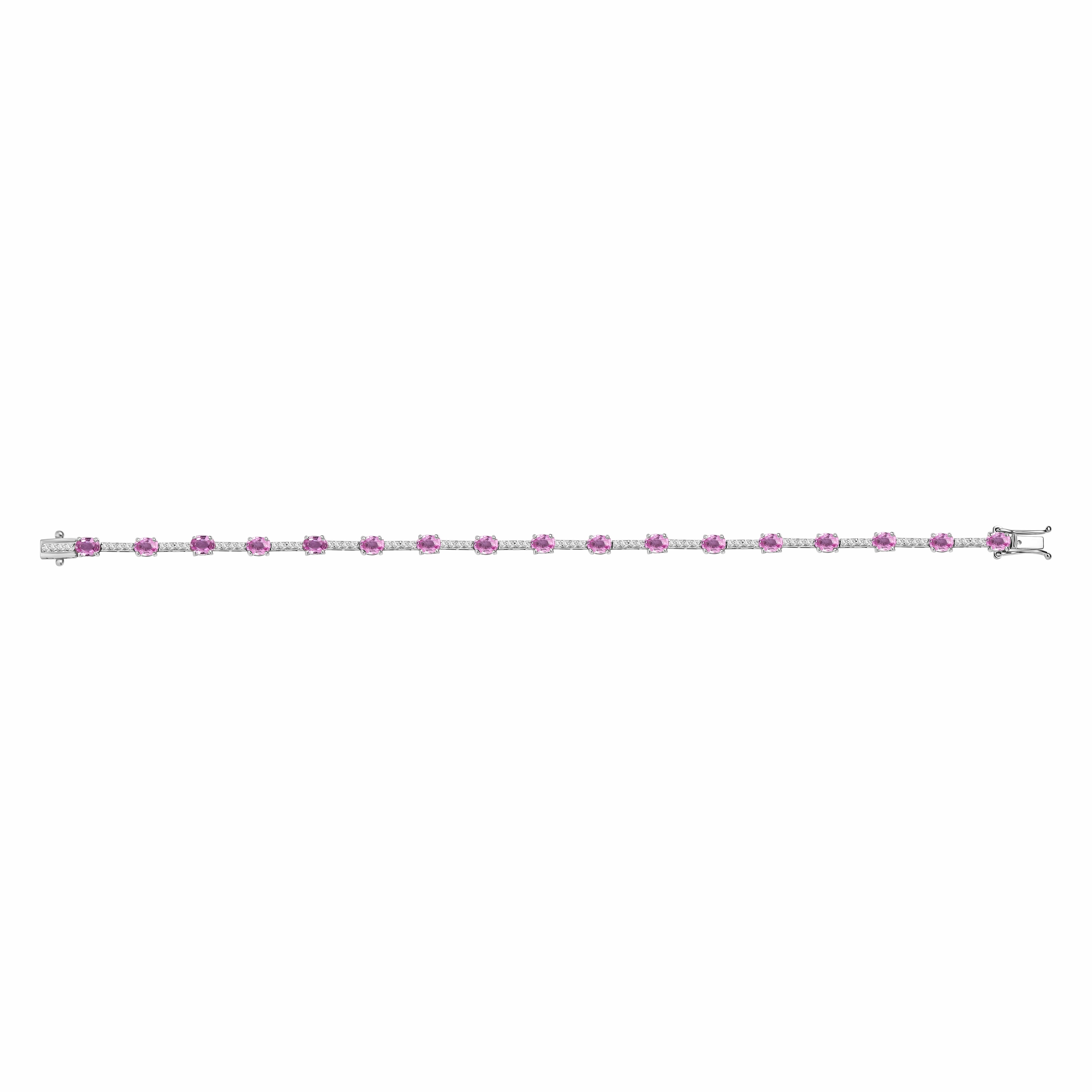 De las mujeres 3.51 CTW Zafiro Rosa Pulsera de Boda con Diamantes de Oro Blanco de 14k en venta