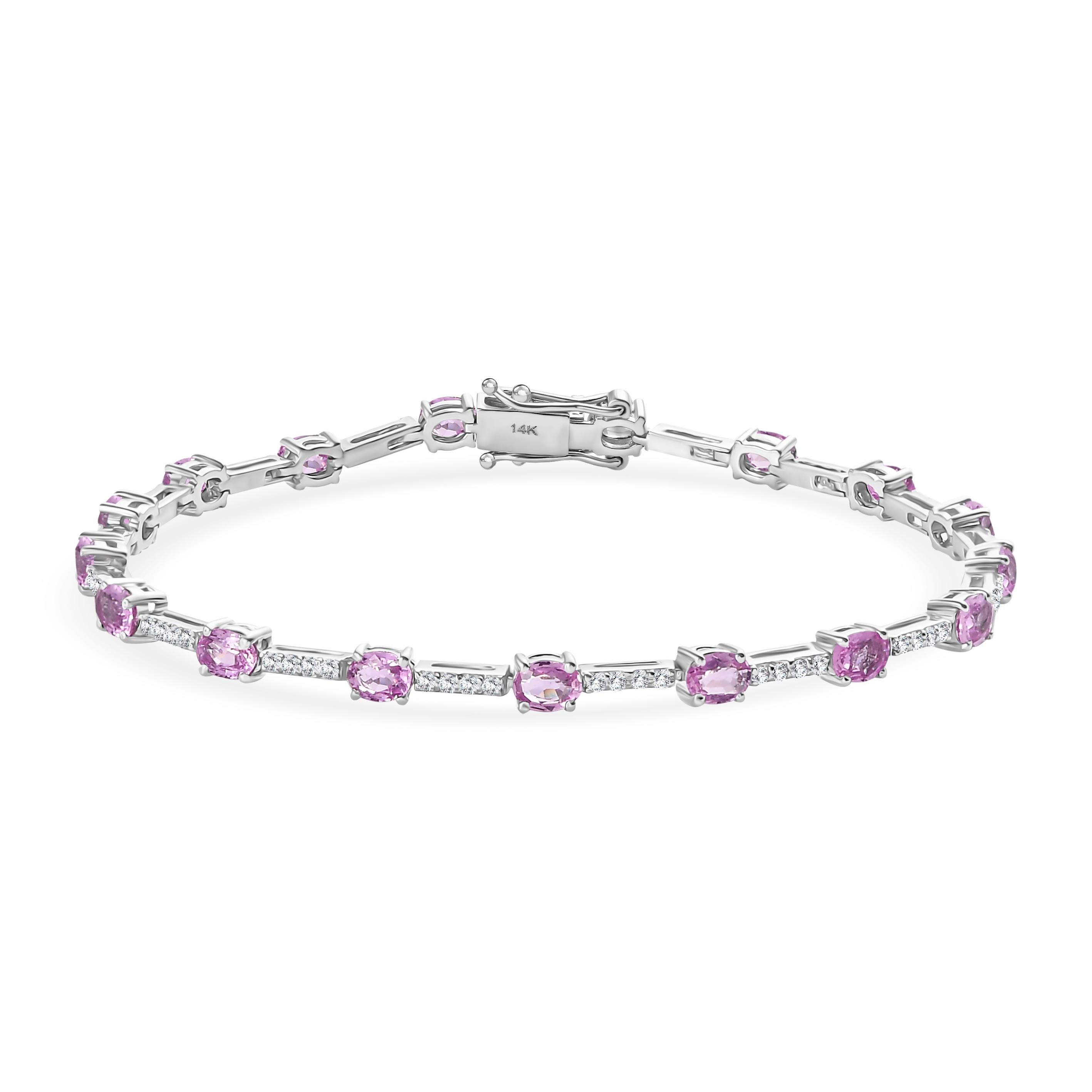 3.51 CTW Zafiro Rosa Pulsera de Boda con Diamantes de Oro Blanco de 14k en venta 1