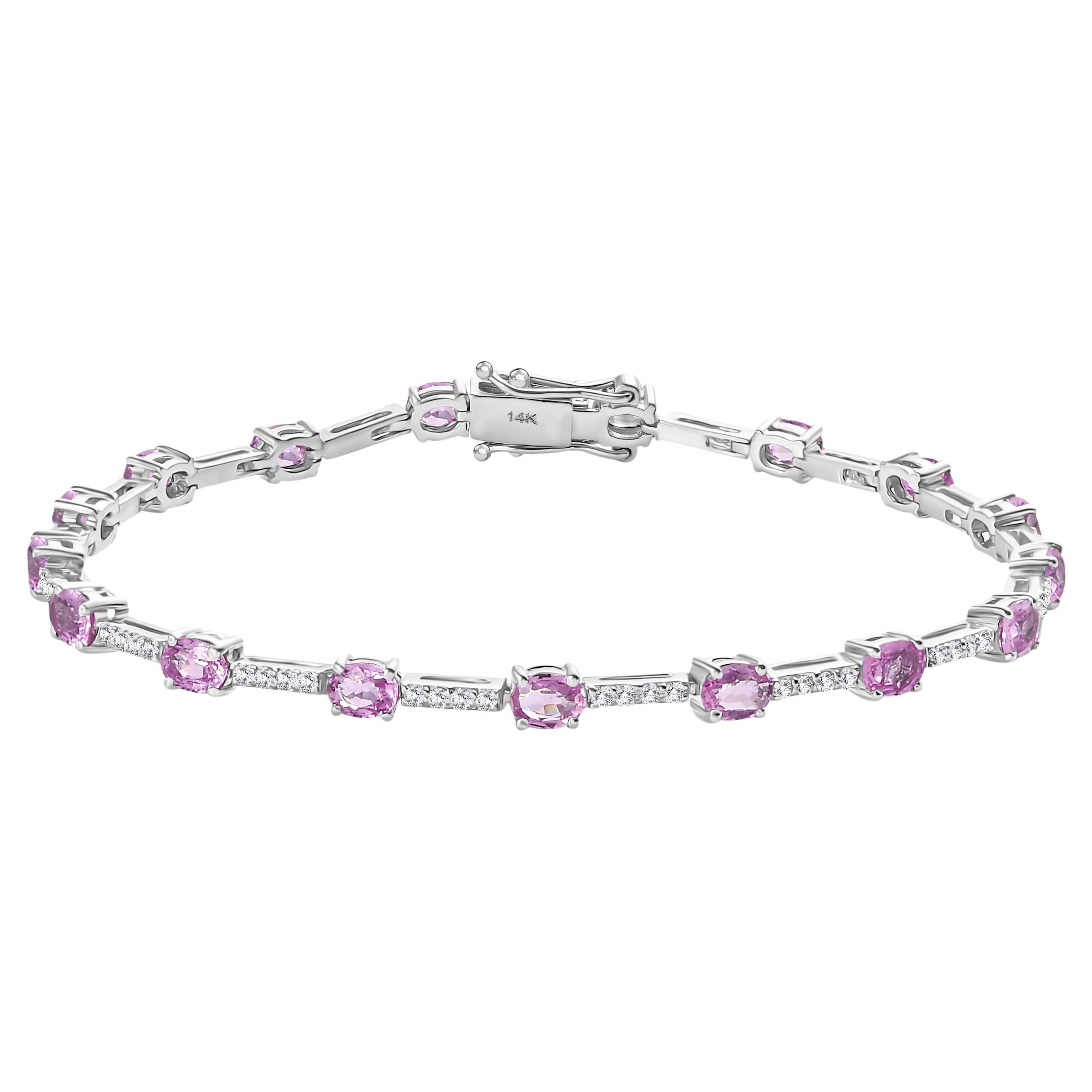 3.51 CTW Pink Sapphire Wedding Bracelet with Diamonds Made in 14k White Gold