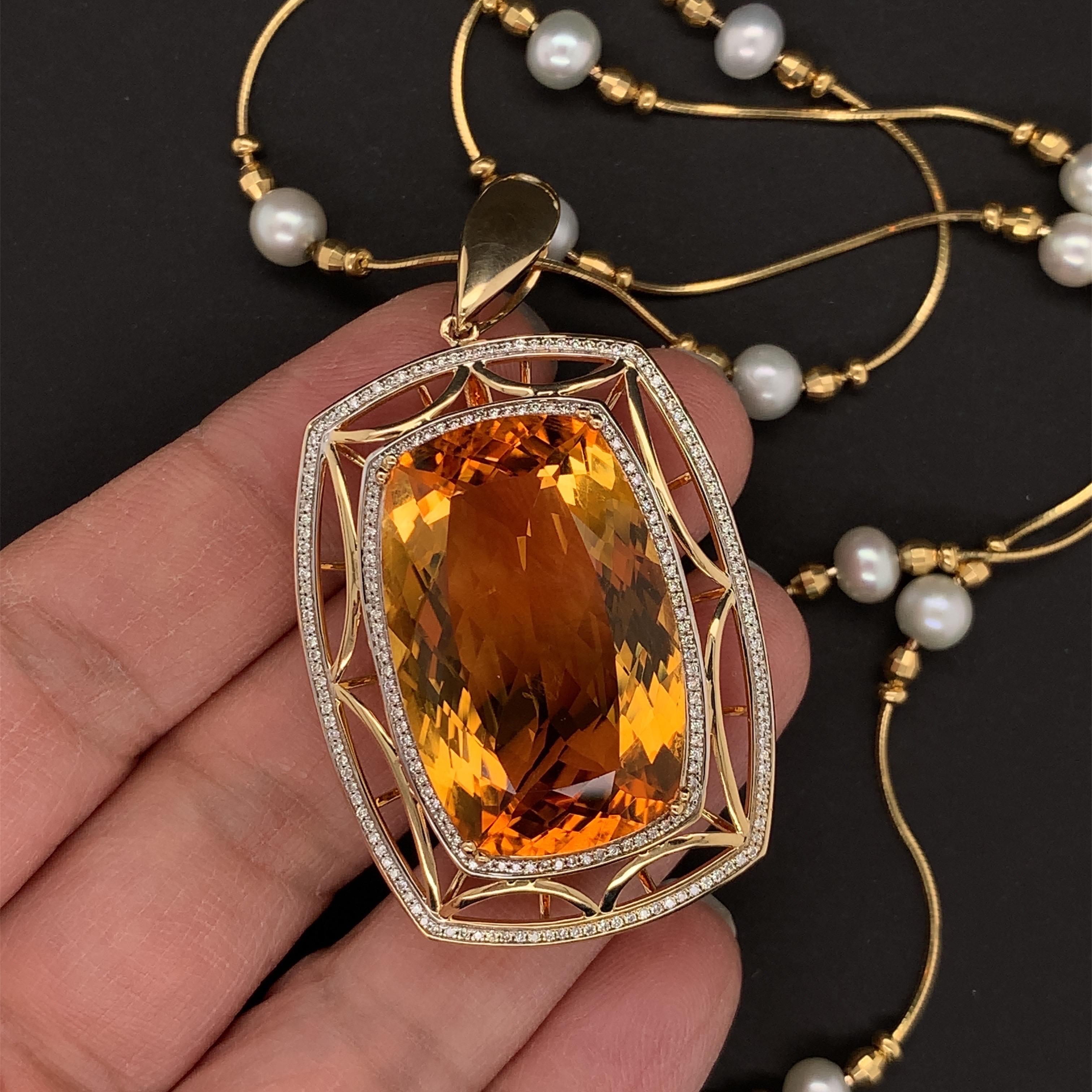 35.11 Carat Citrine Diamond Pendant For Sale 2