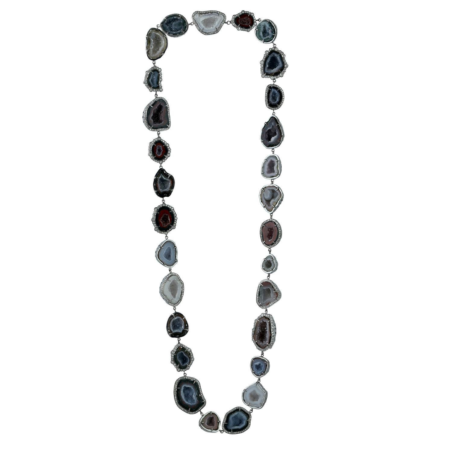 Taglio misto 351,77ct Sliced Geode Chain Neckalce Con Diamanti in vendita