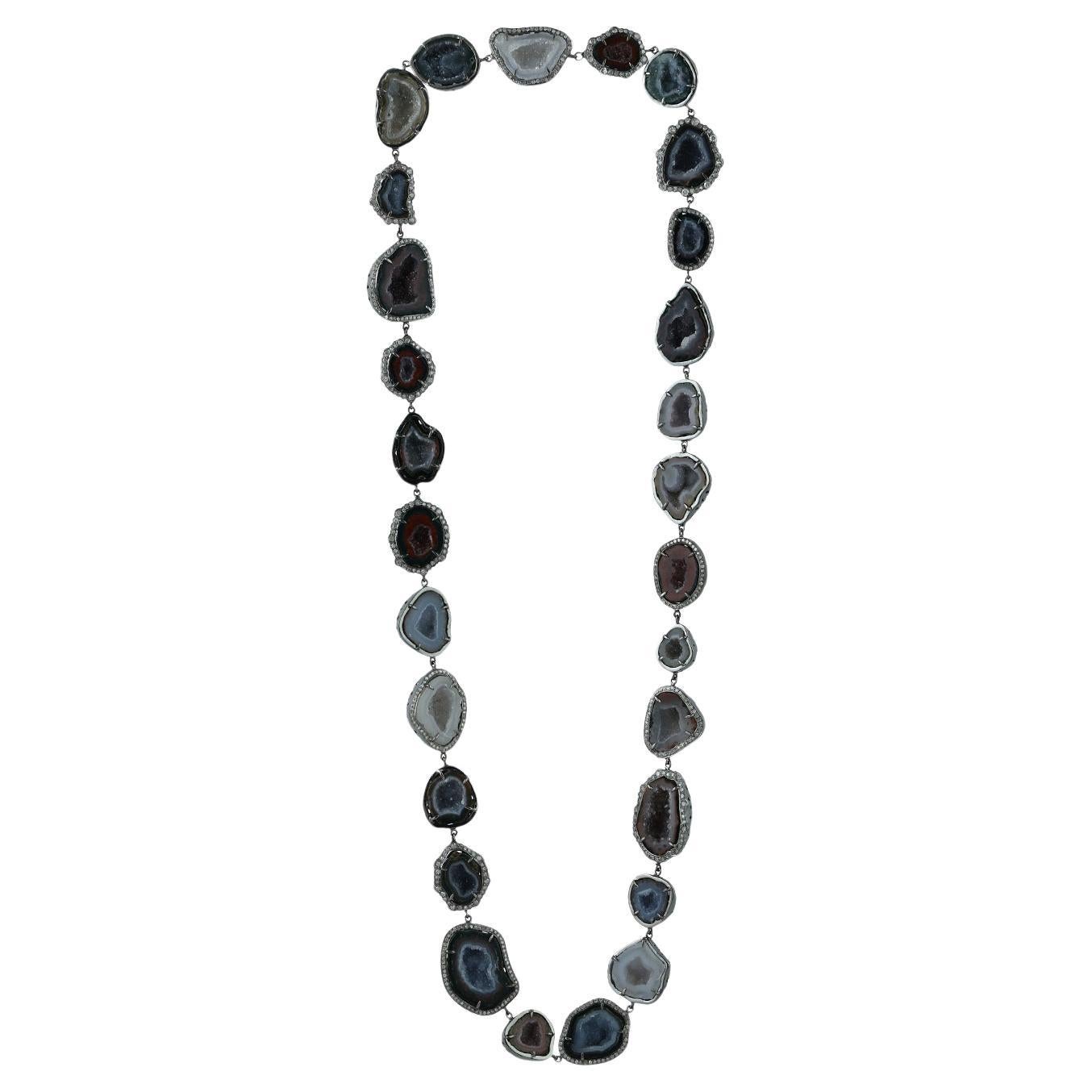 351.77ct Sliced Geode Chain Neckalce With Diamonds For Sale