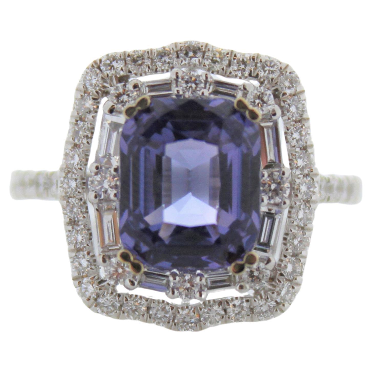 3.51CT Blue Sapphire and .94CTW Diamond Ring in 18K White Gold For Sale