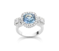 3, 51Ct Ceylon Blue Sapphire 18K Diamond 1, 09Ct VVS-DE Coctail Engagement Ring