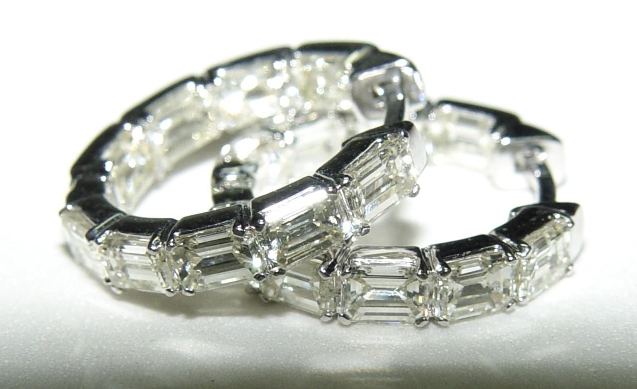 3.51CT Emerald Cut  Natural Diamond hoop earrings 14K 18MM For Sale 5