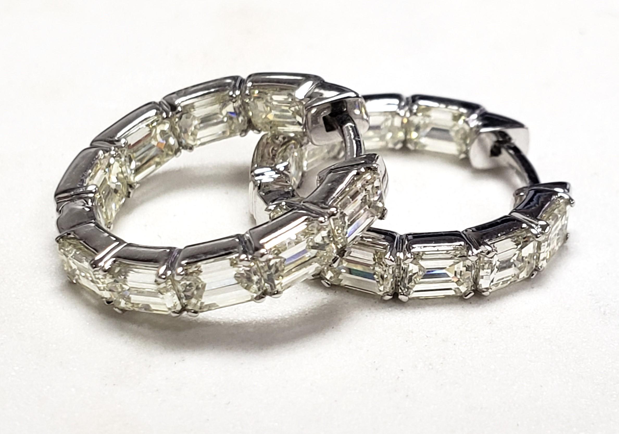 3.51CT Emerald Cut  Natural Diamond hoop earrings 14K 18MM For Sale 11