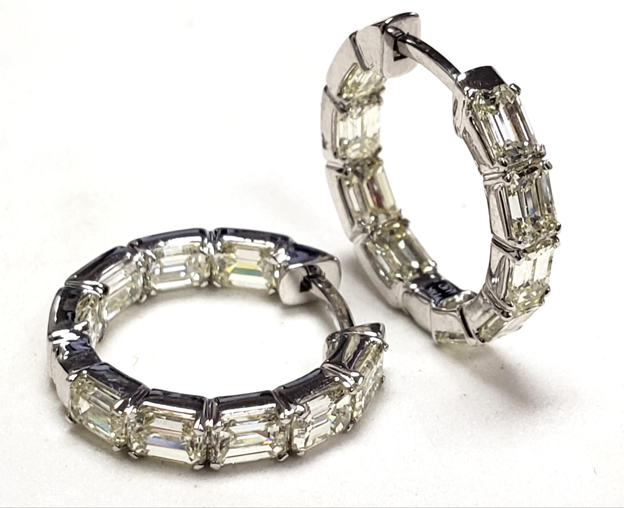 3.51CT Emerald Cut  Natural Diamond hoop earrings 14K 18MM For Sale 12