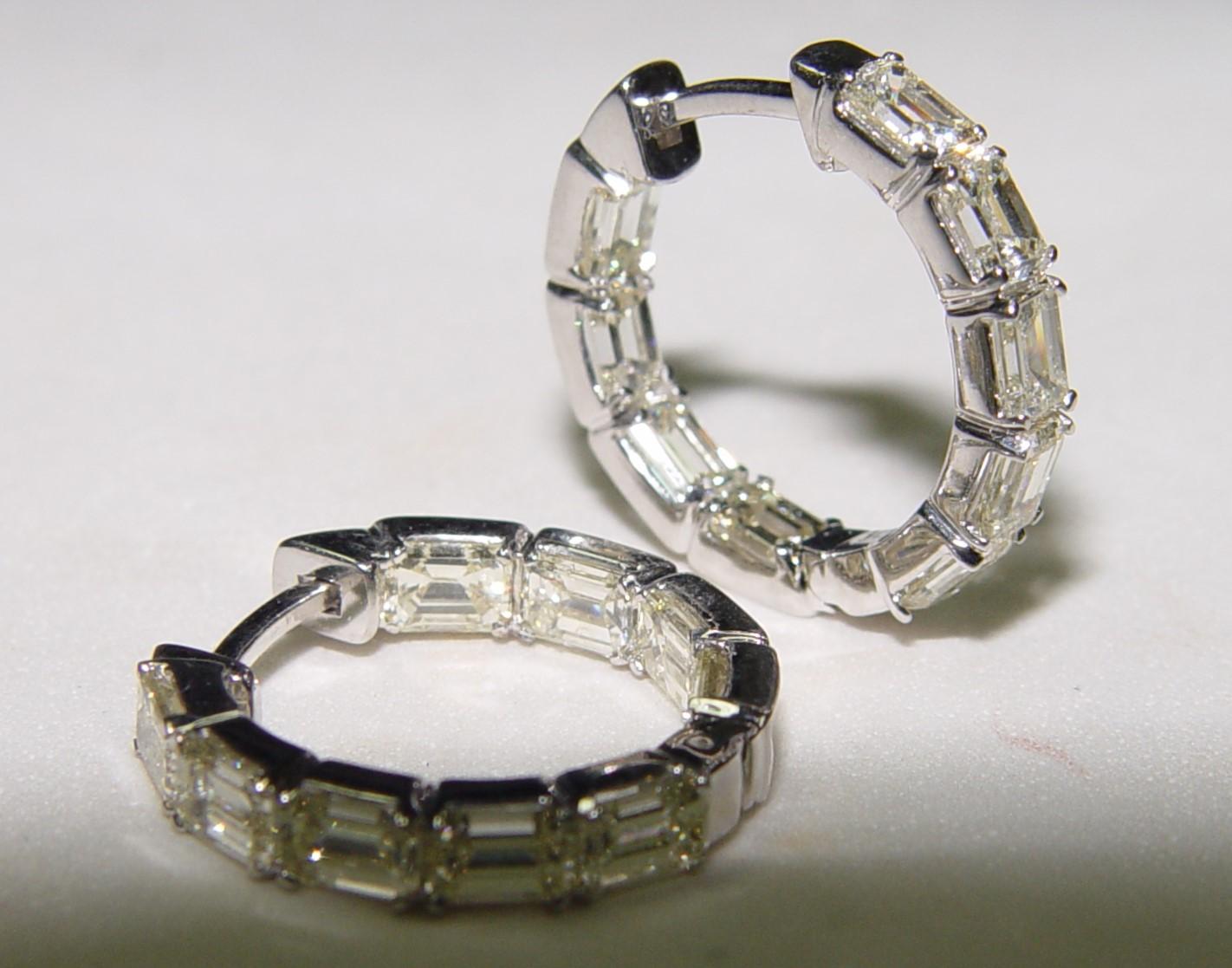 3.51CT Emerald Cut  Natural Diamond hoop earrings 14K 18MM For Sale 1