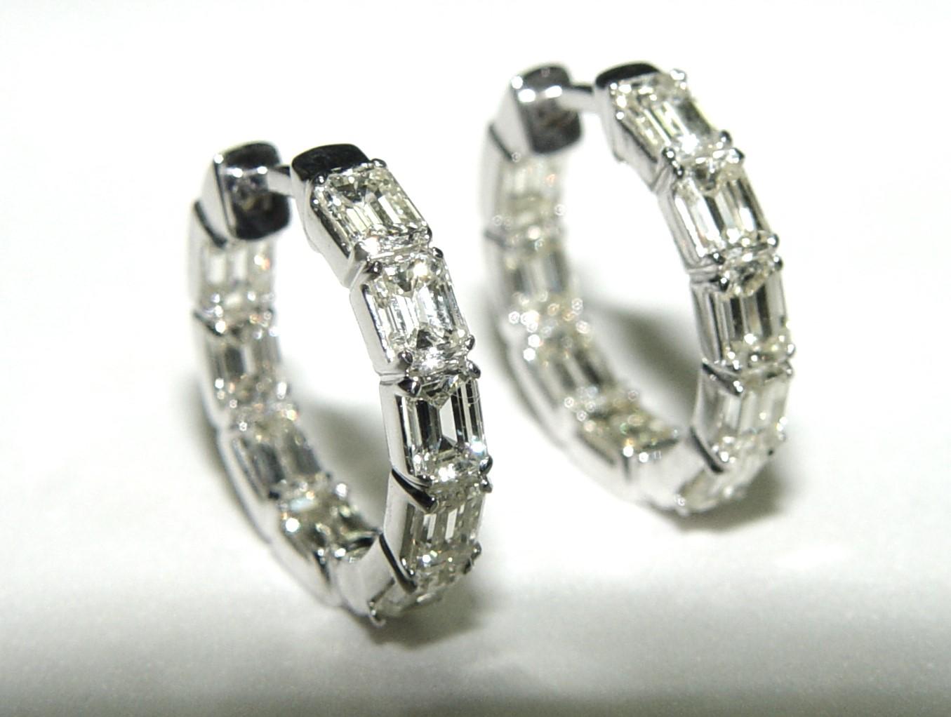 3.51CT Emerald Cut  Natural Diamond hoop earrings 14K 18MM For Sale 3