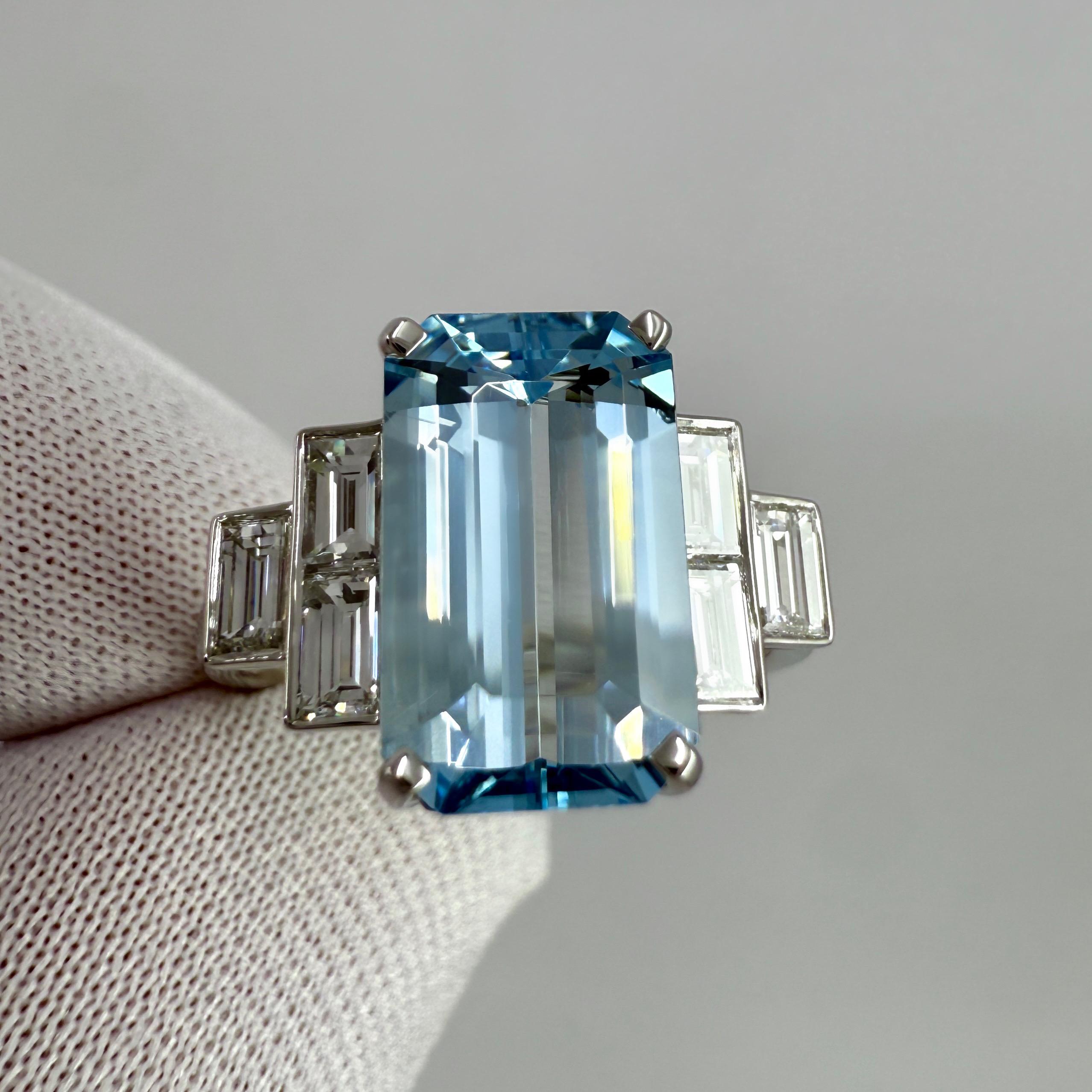 3.51ct Fine Blue Emerald Cut Aquamarin und Diamant Art Deco Platin Ring im Zustand „Neu“ im Angebot in Birmingham, GB