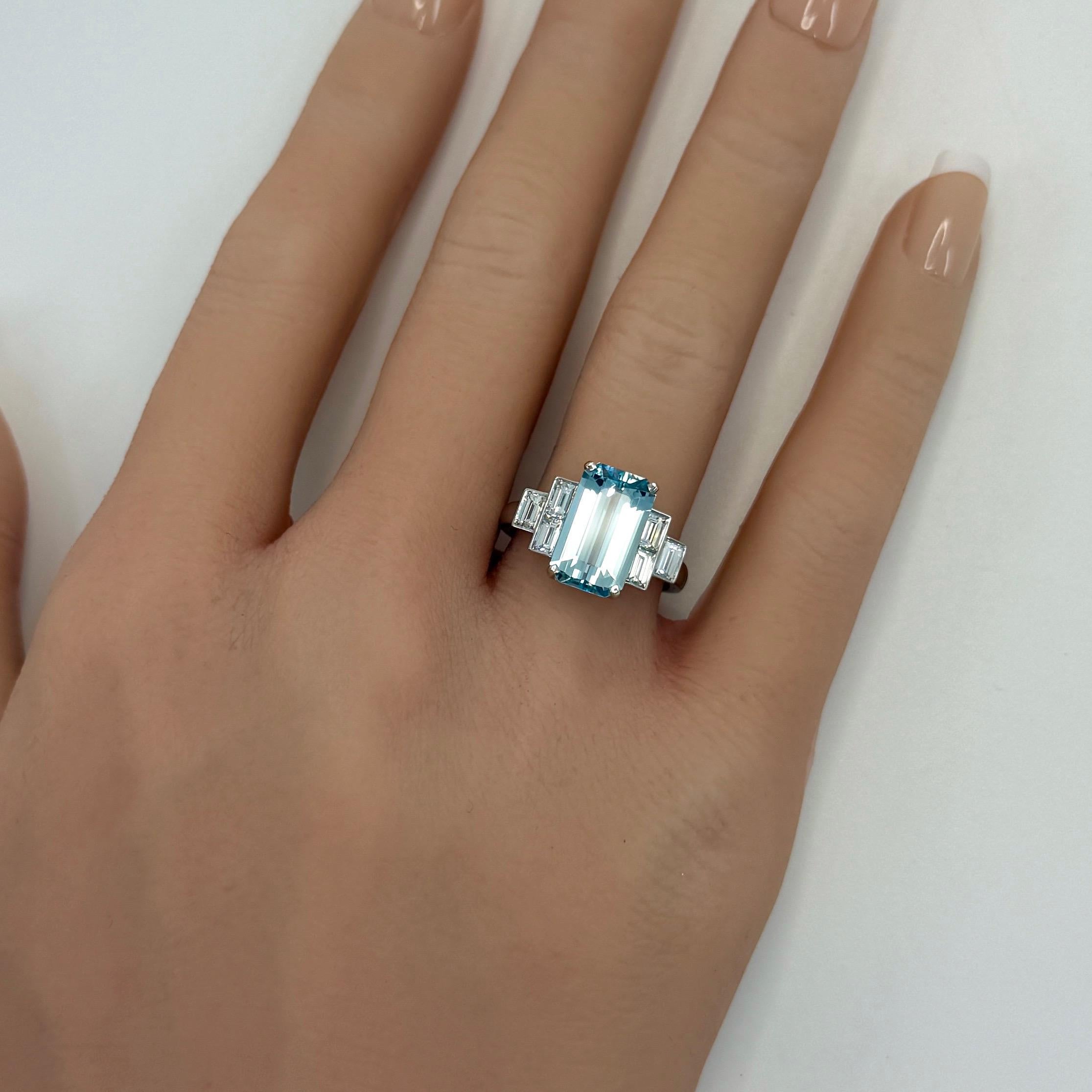 3.51ct Fine Blue Emerald Cut Aquamarin und Diamant Art Deco Platin Ring für Damen oder Herren im Angebot