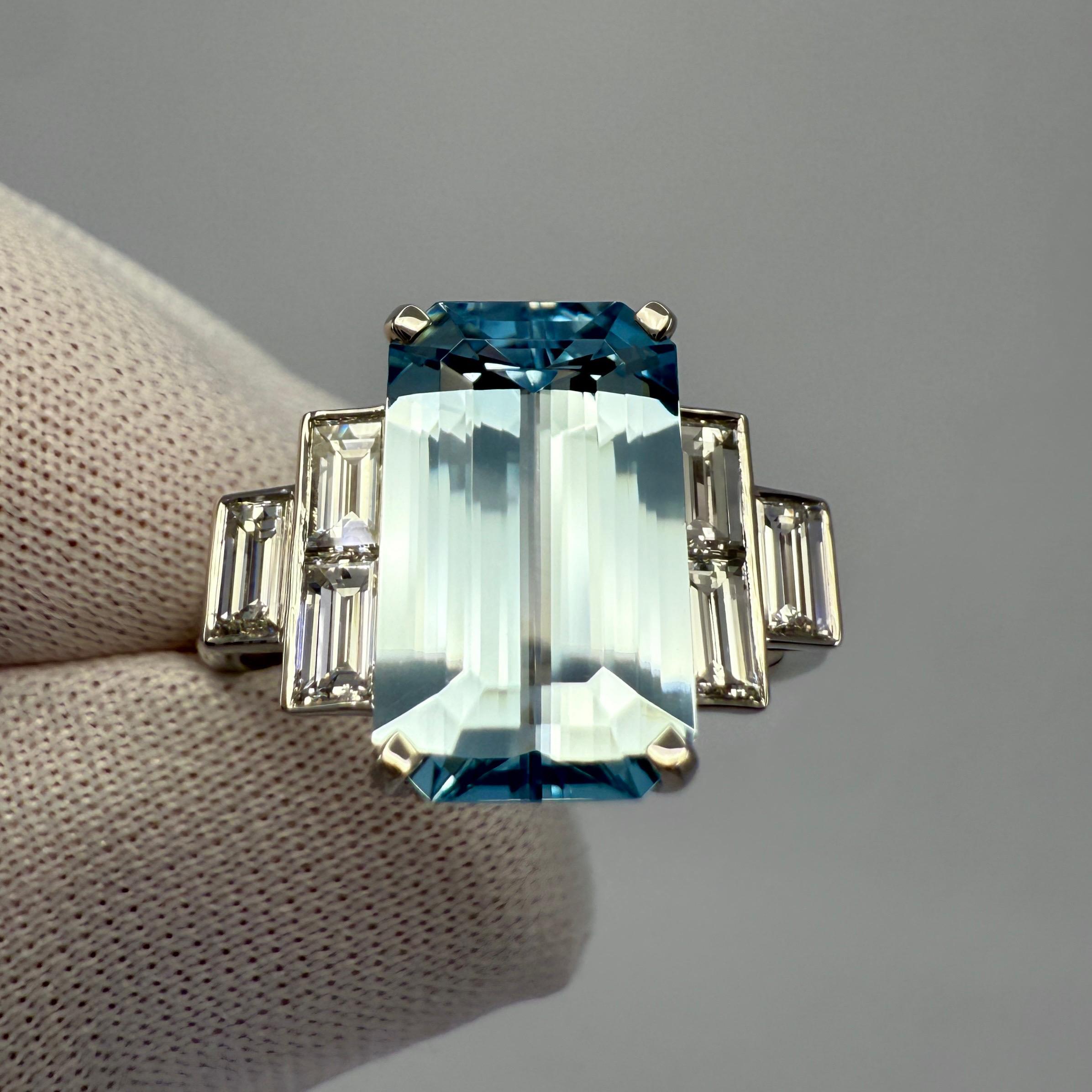 3.51ct Fine Blue Emerald Cut Aquamarin und Diamant Art Deco Platin Ring im Angebot 1