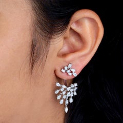 3.51Ct Starburst Diamond Jacket Earrings Solid 14K White Gold Fine Jewelry