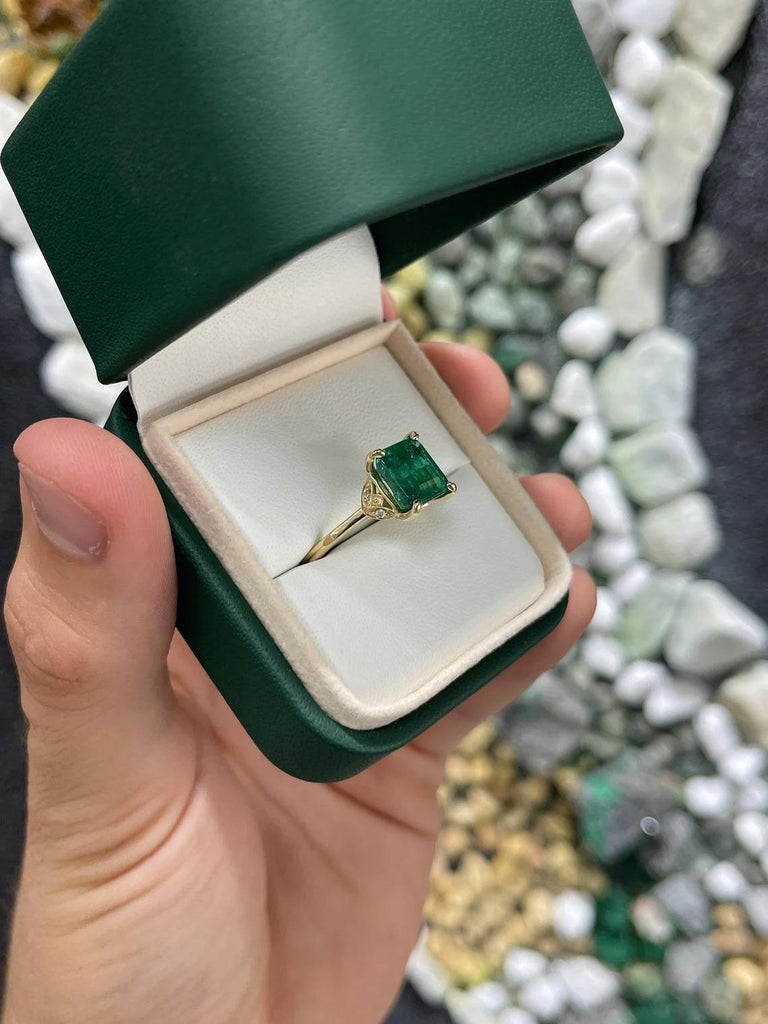 3.51tcw 14K Natural EmeraldEmerald Cut and Diamond Accent Floral