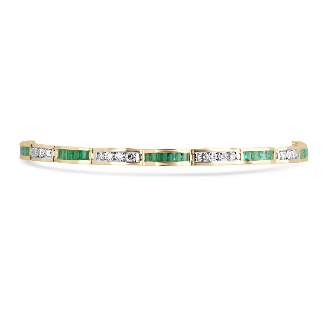 3.51tcw 14K Natural Emerald-Emerald Cut & Diamond Unisex Solid Gold Bracelet For Sale
