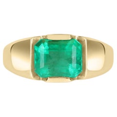 Anillo de hombre de 3,52 quilates con esmeralda colombiana talla esmeralda de 14 quilates engastado en tensión