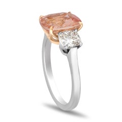 3.52 Carat Cushion Padparadscha Sapphire and Diamond Platinum Ring