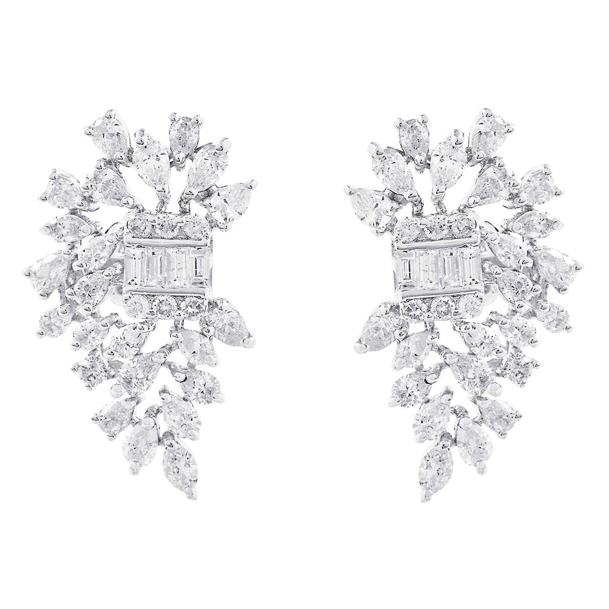 Boucles d'oreilles en or blanc 18 carats avec diamants de 3,52 carats