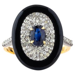 3.52 Carat Diamond, Black Onyx and Sapphire Cocktail Ring