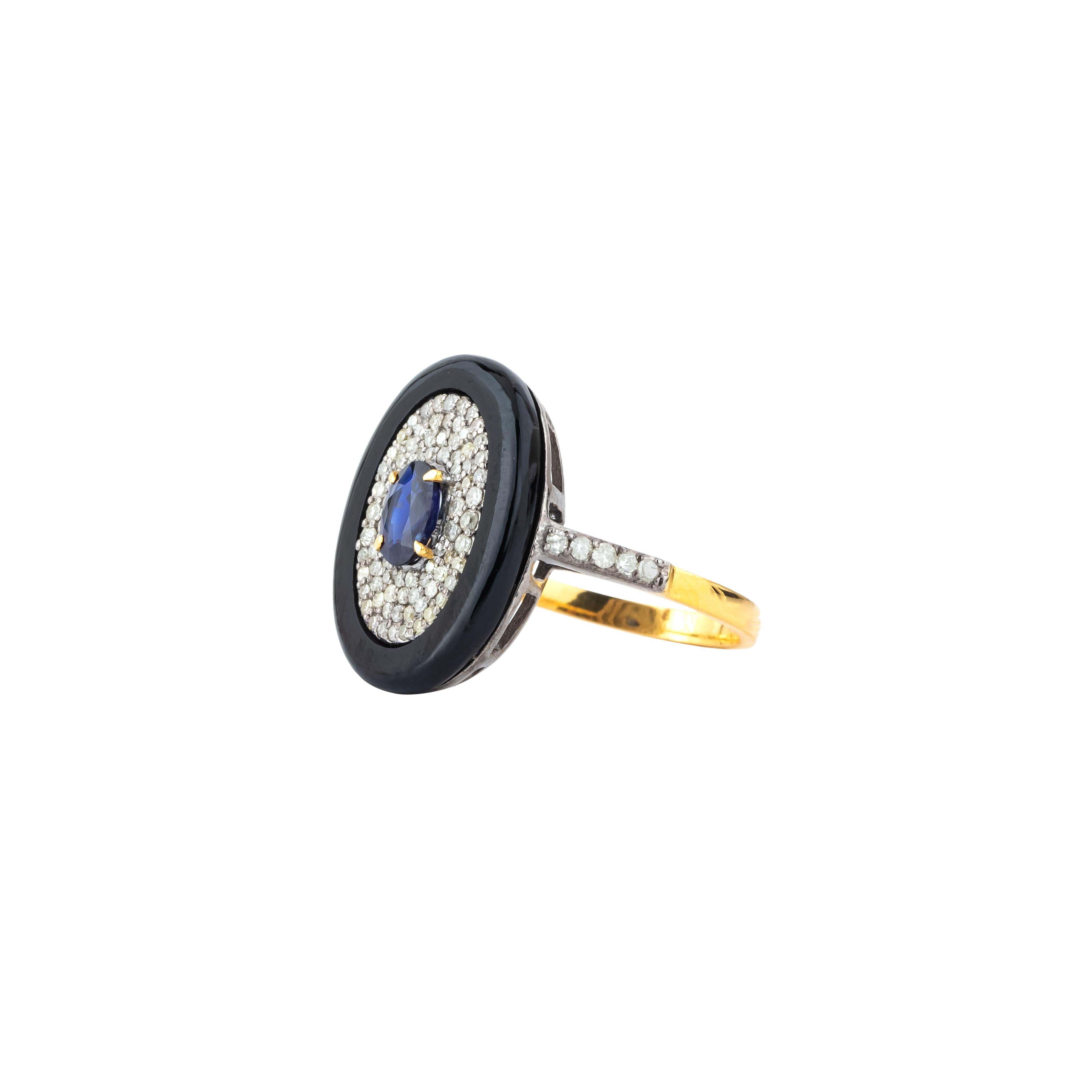 3.52 Carat Diamond, Black Onyx and Sapphire Cocktail Ring In New Condition For Sale In Jaipur, IN