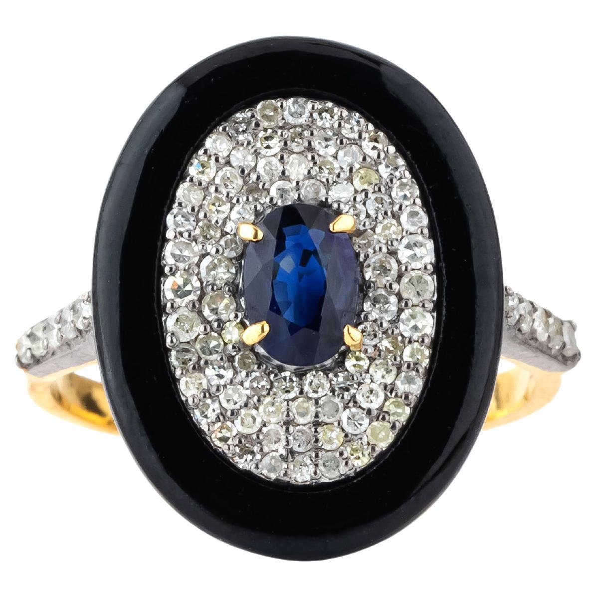 3.52 Carat Diamond, Black Onyx and Sapphire Cocktail Ring