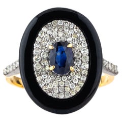 Anello da cocktail con diamante, onice nera e zaffiro da 3,52 carati