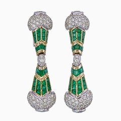 Pendientes de Esmeralda y Diamante de 3,52 Quilates en Oro Blanco de 18 Kilates