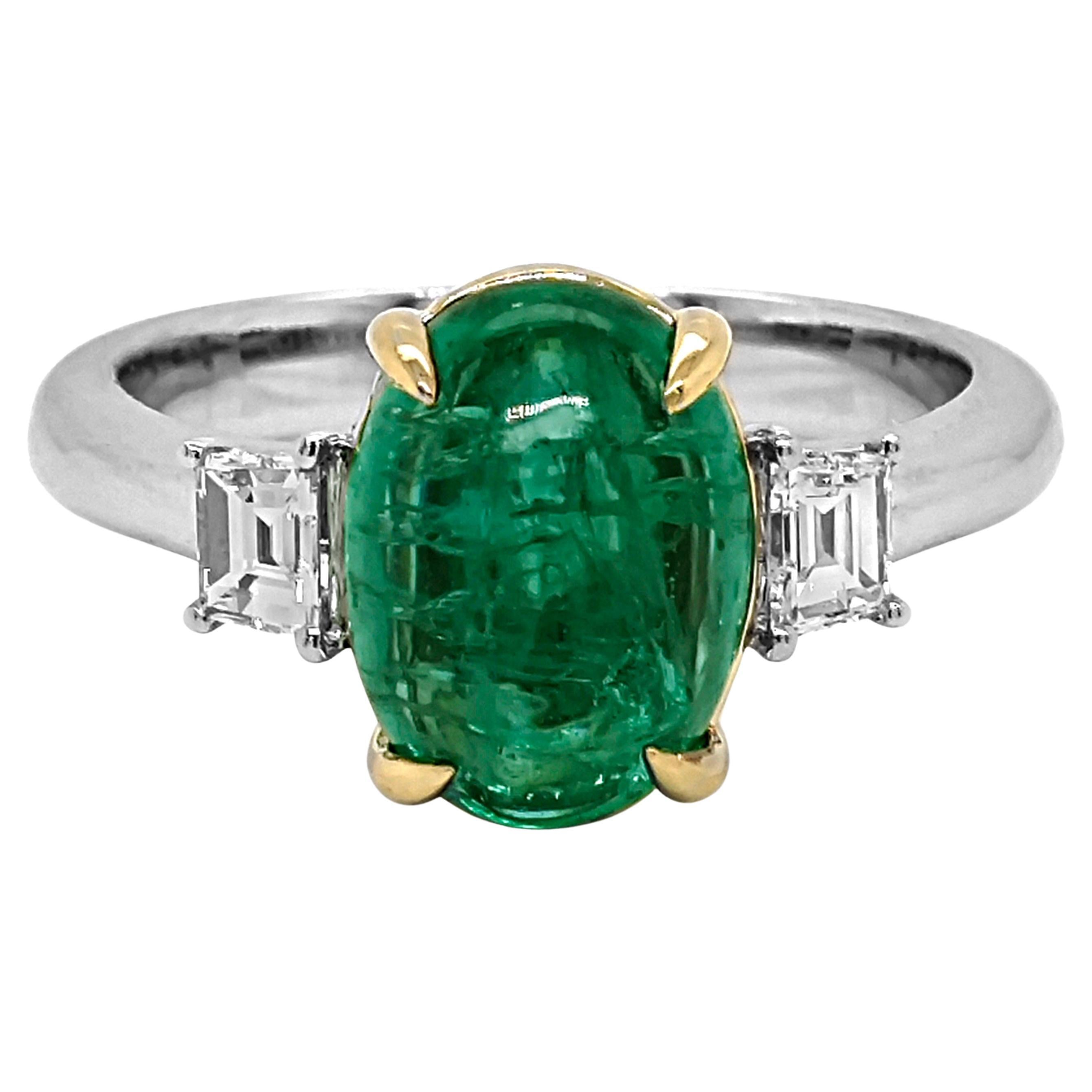 3.52 Carat Emerald and White Diamond White and Yellow Gold Ring