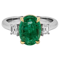 3.52 Carat Emerald and White Diamond White and Yellow Gold Ring